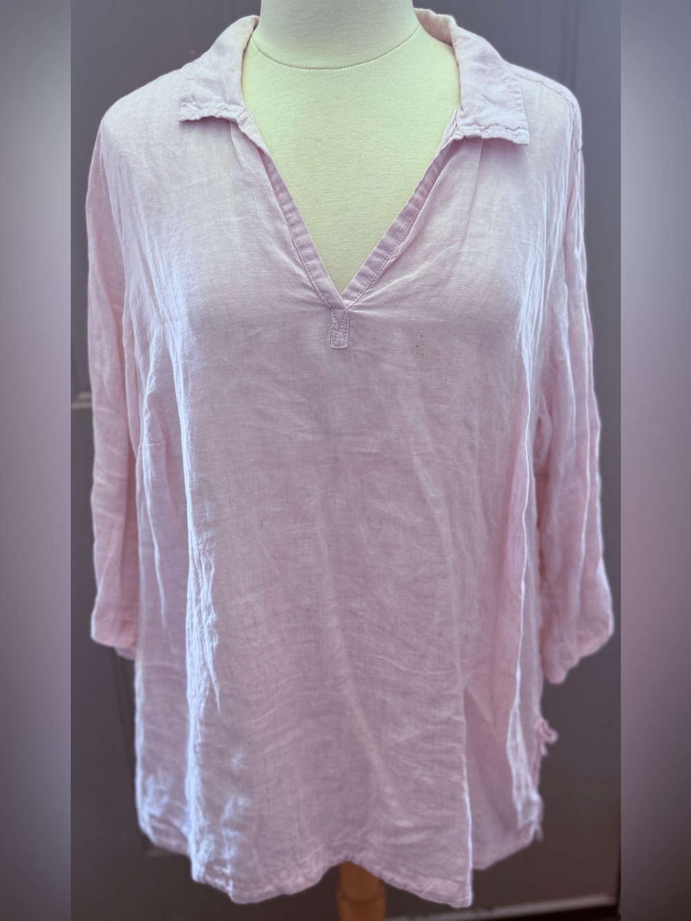 Light Pink V-Neck Linen Tunic Top by Sigrid Olsen